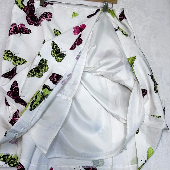 Talbots Skirt‎ Women’s Sz 16 Ivory White w/Green-Pink Butterflies A-Line Pleated - Picture 7 of 12